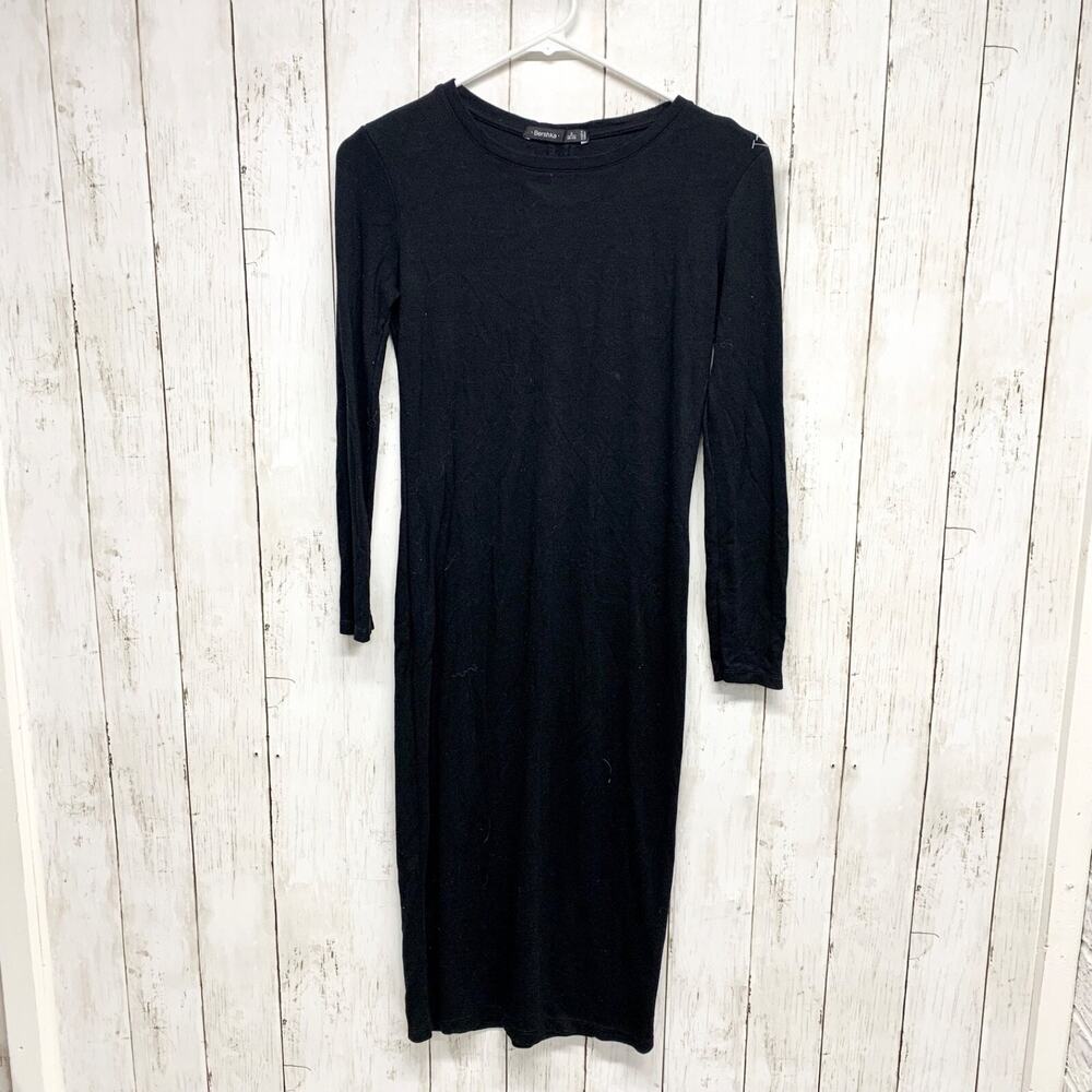 Bershka Dress Women Size Small Crewneck Long Sleeve Midi Black Evening Business